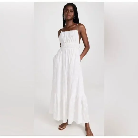NWT: TROVATA Birds of Paradis Mirabella Embroidered White Cotton Maxi Dress - Picture 2 of 11